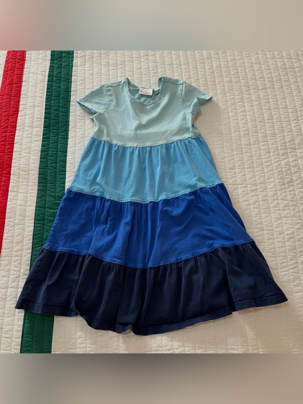 Hanna Andersson Short Sleeve Colorblock Twirl Dress Blue Girls Size 120 6-7Y
